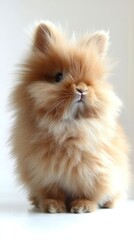 Obraz premium A fluffy orange rabbit sitting calmly, showcasing its soft fur and cute features.