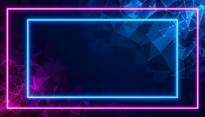 Vibrant Neon Pink and Blue Frame with Glowing Gridlines on a Dark Brick Wall Background 