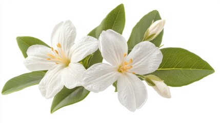 Fototapeta premium White Flowers with Green Leaves