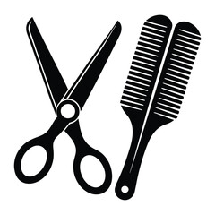 scissors-and hairbrush icon black silhouette