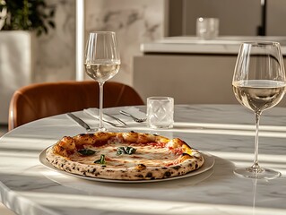Delicious Pizza Photo: Sunlit Restaurant Scene. AI Generated