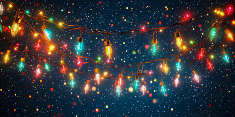 Colorful string lights on a starry night background