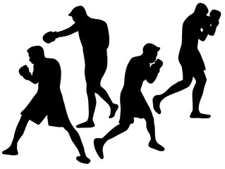 Set of boxing Silhouette vector illustration. Silhouette sport boxing person. Professional amateur boxing exercise workout. Boxer punch pose techniques silhouette. 