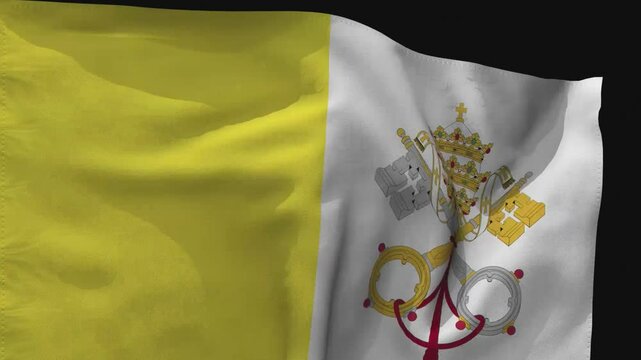 The Yellow and White Vertical Bicolor with the Papal Tiara and Keys: The Animated Flag of Vatican with Transparent Background, High Resolution, Clean Cutout, 4K Quality with Alpha Channel