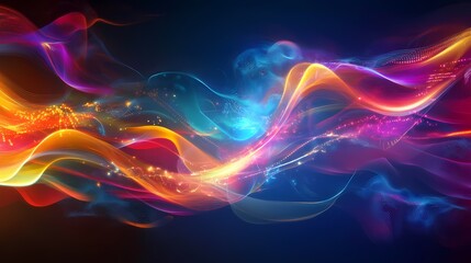 Obraz premium Colorful Abstract Waves of Light Creating Dynamic Flow in Dark Background