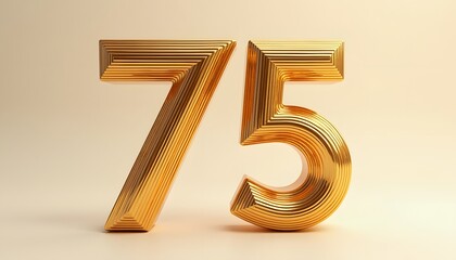 Golden Number 75: Elegant 3D Render of Anniversary or Jubilee