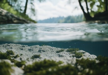 Fototapeta premium 静かな水面の下に広がる自然の美しさが見える川の風景