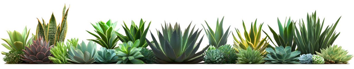 Obraz premium Collection of succulents, agaves, and echeveria plants isolated on white background.
