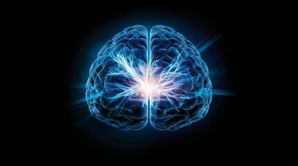 Obraz premium A striking digital illustration of a human brain emitting vibrant energy, showcasing the complexity of thought and creativity.