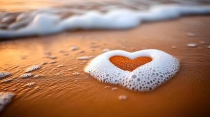 Fototapeta premium Ocean Foam Heart: A Romantic Beach Illustration