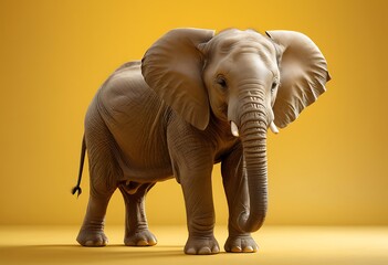 Fototapeta premium Adorable African Elephant Calf Against a Bold Yellow Background. Generative AI