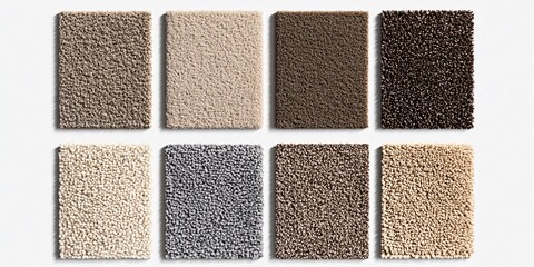 Fototapeta premium Eight Shaggy Carpet Samples Color Swatches Texture