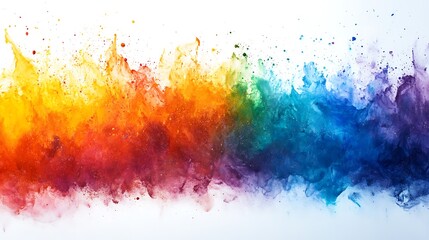 Multicolored powder pigments forming a gradient of rainbow hues, lightly dusted and scattered on a rough white canvas background.