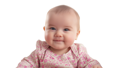 Baby Girl in a Floral Outfit Smiles Sweetly on Transparent Background