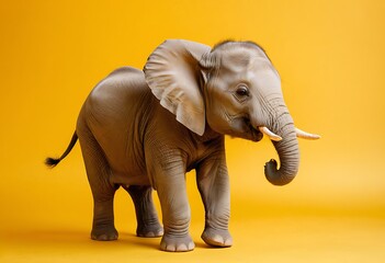 Fototapeta premium Adorable African Elephant Calf Against a Bold Yellow Background. Generative AI
