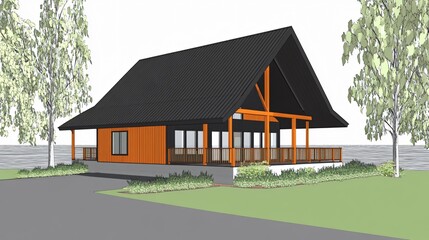 Obraz premium Modern A-Frame Cabin Architectural Design Rendering