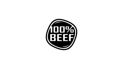 100% Beef Meat, stamp, black isolated silhouette