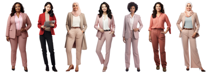 Diverse businesswomen full body png cut out element set, transparent background