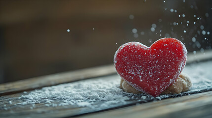 Fototapeta premium Heart-Shaped Candy on Wooden Background, Sugary Treat, Romantic Dessert Illustration