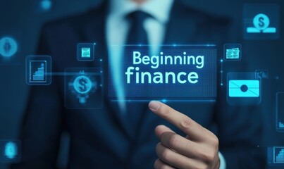 Business Professional Presenting Digital Finance Concepts in Focus