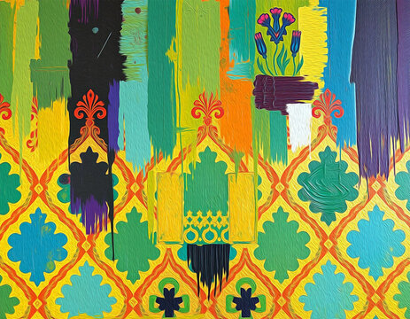 Marocan pattern to print on wall decorations, covers, fabrics, wallpapers. Oil paint.