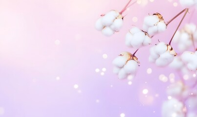 Fototapeta premium cotton floating upwards with white plant fibers, Generative AI 