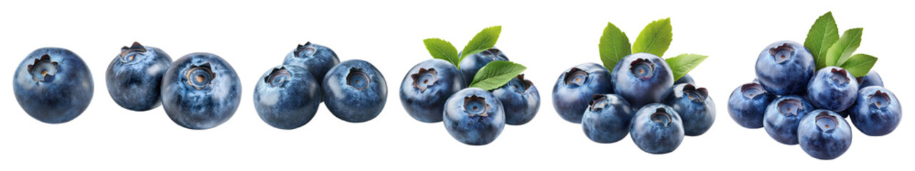 Obraz premium Blueberry fruit png cut out element set, transparent background