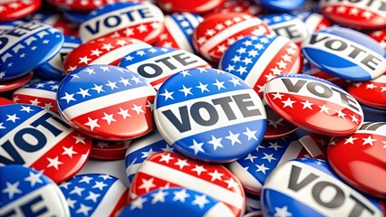Panoramic Photo of Patriotic Election Button Stickers: Vote Text, Red, White, and Blue