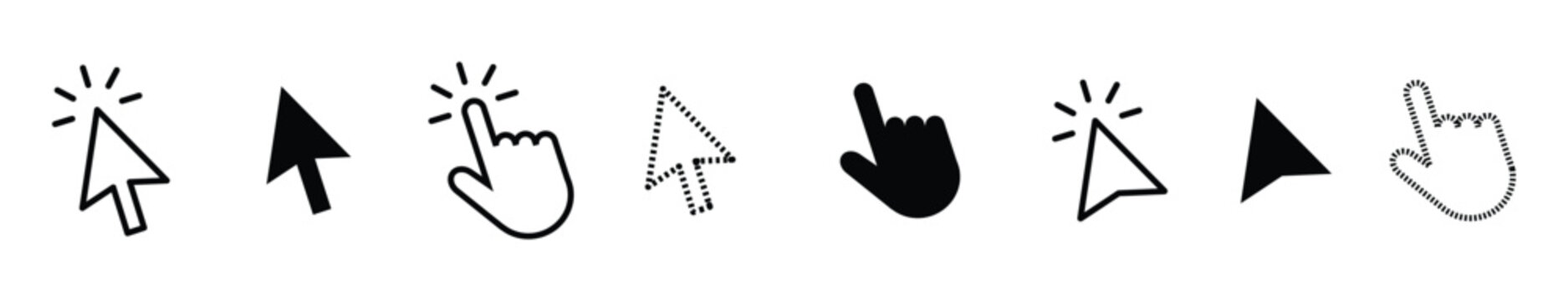 mouse click pointer icon set. mouse cursor icon set. mouse cursor hand pointer. arrow pointer set. vector illustration on transparent background