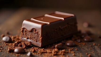 A mouthwatering and luxurious piece of chocolate close-up