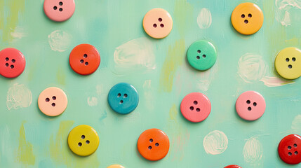 Fototapeta premium Colorful buttons on a painted mint background