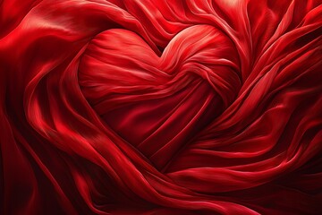 Obraz premium Abstract Red Silk Fabric Draped in a Heart Shape.