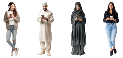 People using mobile phone png cut out element set, transparent background