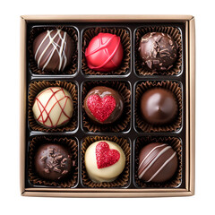 Delicious chocolate truffles Valentine's in a box on transparent background