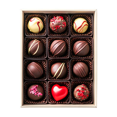 Delicious chocolate truffles Valentine's in a box on transparent background