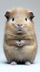 Obraz premium A cute guinea pig with a fluffy coat, standing with paws together, looking adorable.