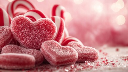 Obraz premium Sweet Valentine's Day Heart Shaped Candies and Candy Canes