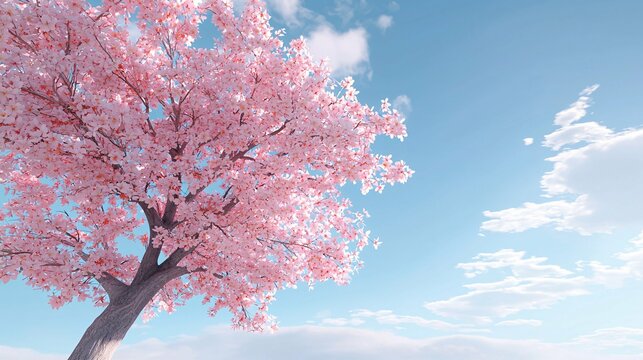 A blooming cherry blossom tree with delicate pink flowers set against a soft sky, perfect for spring-themed projects celebrating renewal and nature's artistry. - Powered by Adobe