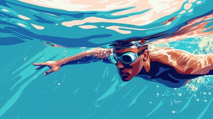 Swimmer Underwater with Clear Background