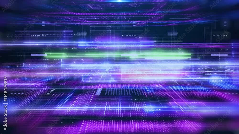 Poster Technology streaming line hologram data fields structure 4K motion background