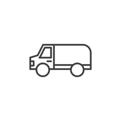 Van thin outlined vector icon.