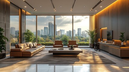 Fototapeta premium Modern city-view living room, luxury furniture.