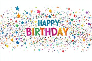 Happy Birthday Celebration with Colorful Confetti and Stars