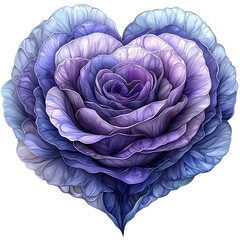 Fototapeta premium Heart-Shaped Abstract Purple and Blue Rose A Digital Painting of a Romantic Flower.
