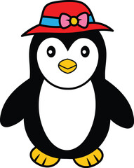 Penguin with Red Hat Illustration