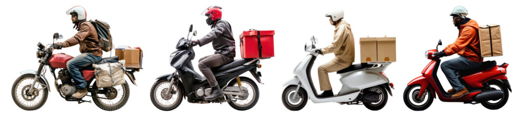 Naklejka premium PNG Motorcycle delivery service riders, element set on transparent background