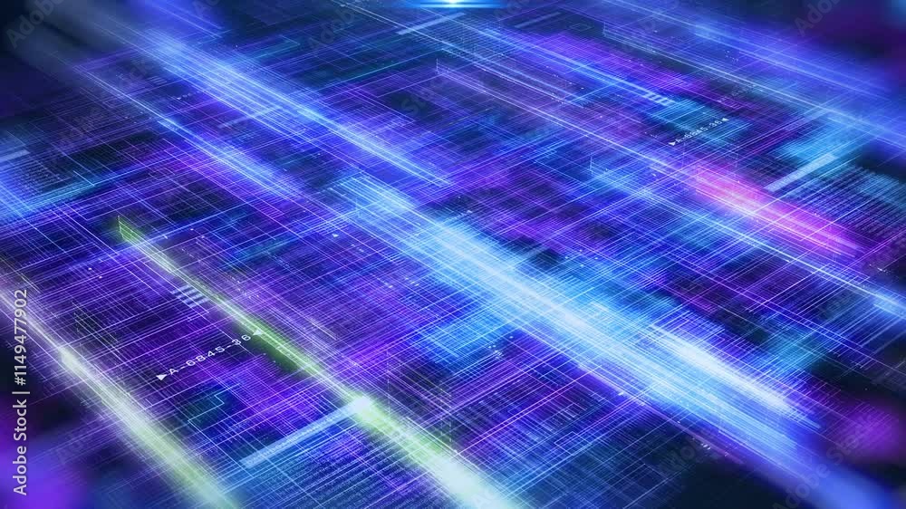 Poster HUD UI, GUI system analysis panel with online data communication top view layer. Digital hologram information block and line construction 4K motion.