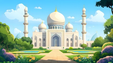 Obraz premium luxurious and magnificent mosque building, with a large and beautiful garden