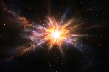 Fototapeta premium realistic photo of bright supernova exploding in space with bursts of light and cosmic dust expanding outward