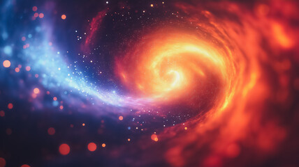 Obraz premium A spiral galaxy with a bright orange center and blue and purple swirls